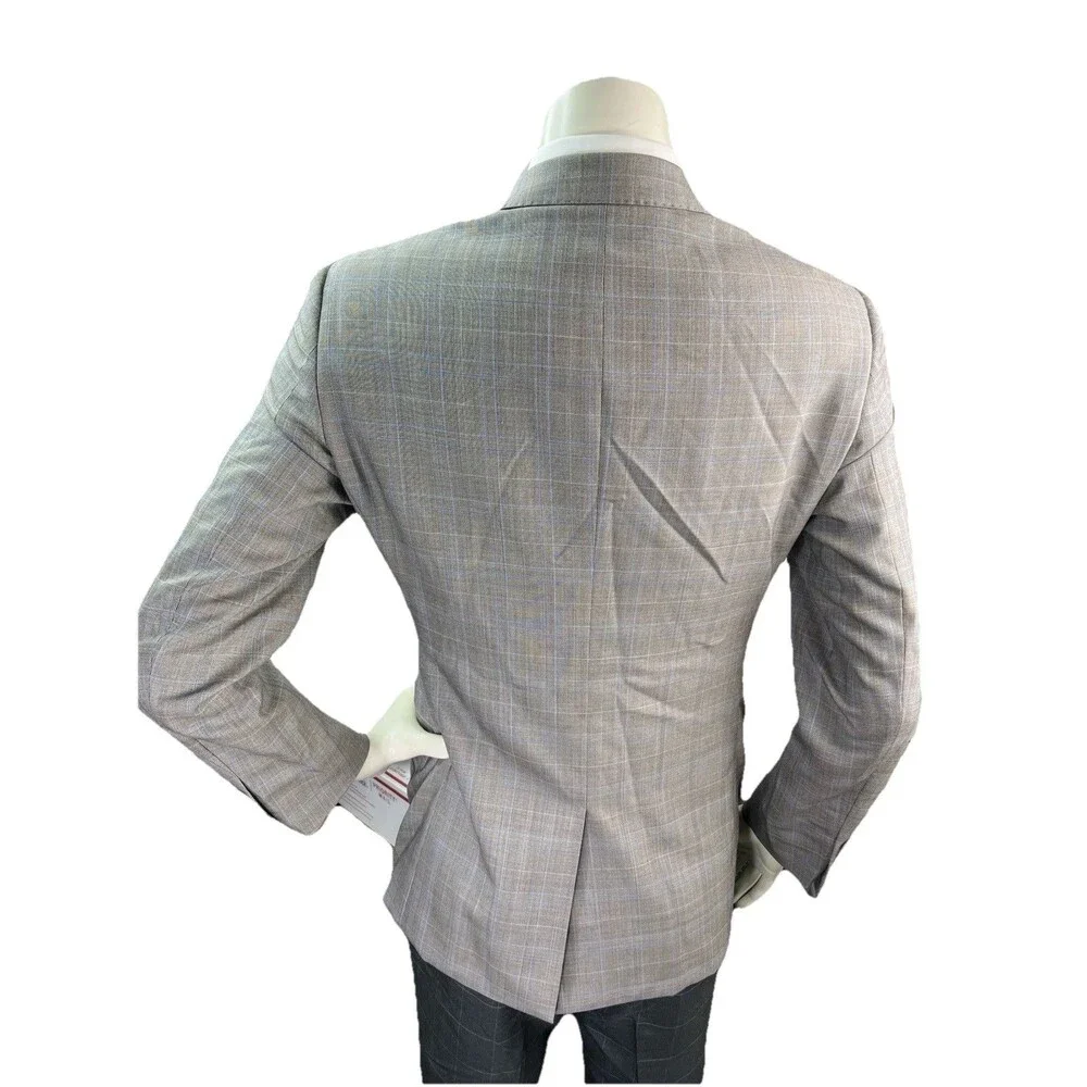 J Hilburn Vitale Barberis Men 36R Blazer European Fit Gray Wool Glen Plaid